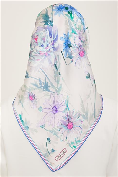 Armine Çiçek Desenli Twill İpek Eşarp 24Ya9129 09