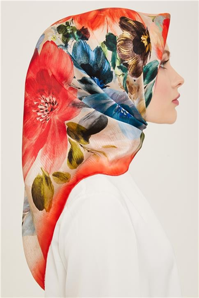 Armine Çiçek Desenli Twill İpek Eşarp 24Ya9133 36 36