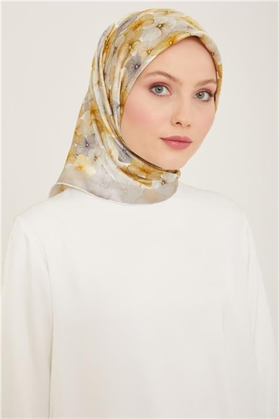 Armine Çiçek Desenli Twill İpek Eşarp 24Ya9108 83 34