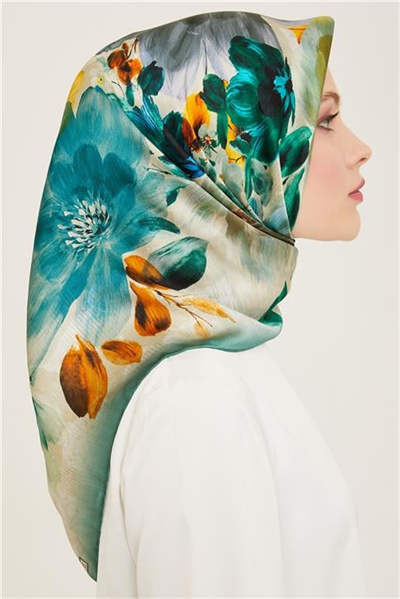 Armine Çiçek Desenli Twill İpek Eşarp 24Ya9133 36 54