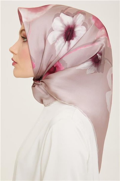 Armine Çiçek Desenli Twill İpek Eşarp 24Ya9105 32 35
