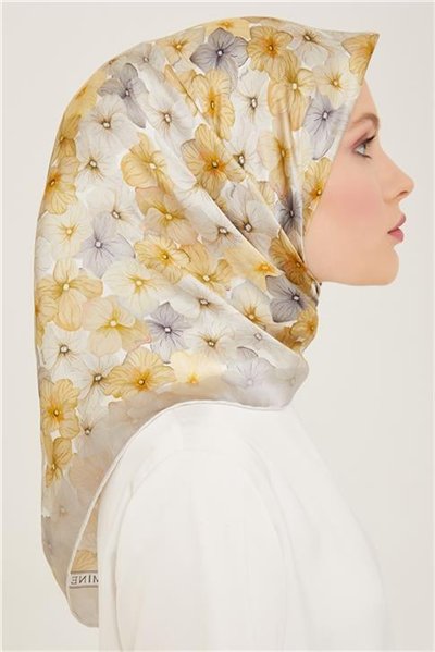 Armine Çiçek Desenli Twill İpek Eşarp 24Ya9108 83 34