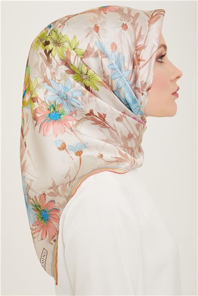 Armine Çiçek Desenli Twill İpek Eşarp 24Ya9129 86