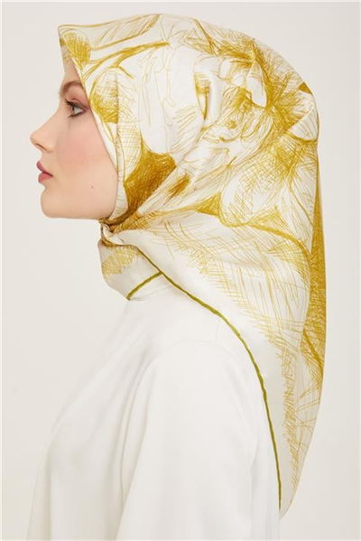 Armine Çiçek Desenli Twill İpek Eşarp 24Ya9121 1 31