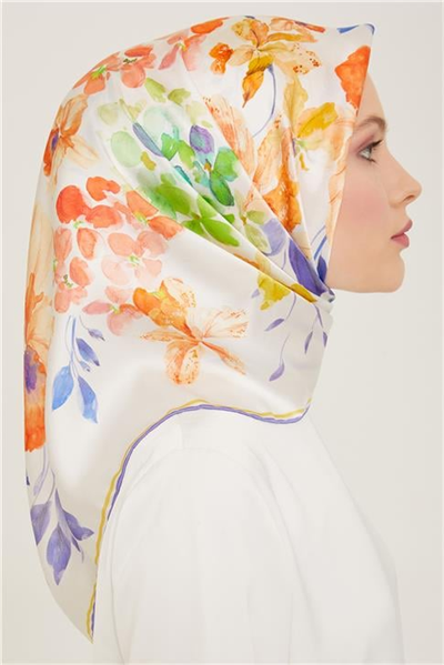 Armine Çiçek Desenli Twill İpek Eşarp 24Ya9127 51 03