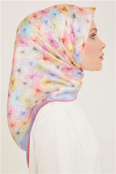 Armine Çiçek Desenli Twill İpek Eşarp 24Ya9108 83 52