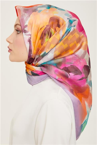 Armine Çiçek Desenli Twill İpek Eşarp 24Ya9103 81 51