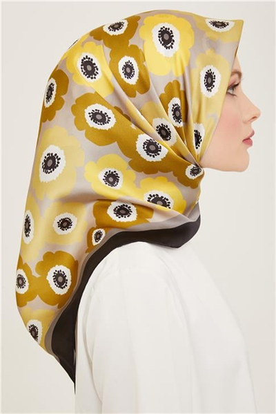 Armine Çiçek Desenli Twill İpek Eşarp 24Ya9106 54 50