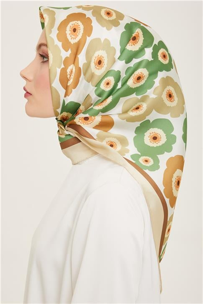 Armine Çiçek Desenli Twill İpek Eşarp 24Ya9106 54 35