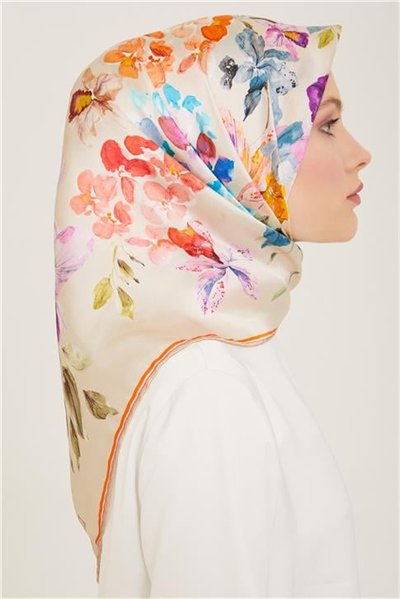 Armine Çiçek Desenli Twill İpek Eşarp 24Ya9127 51 34