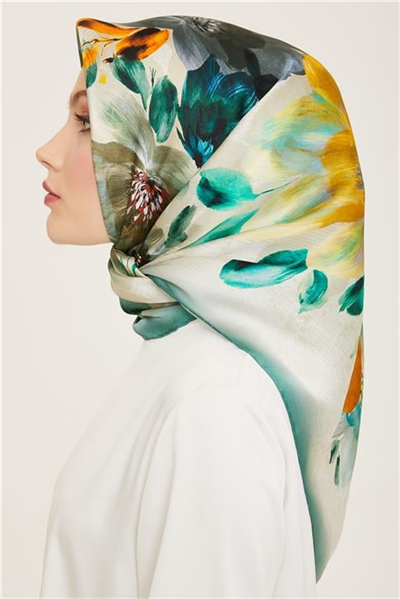 Armine Çiçek Desenli Twill İpek Eşarp 24Ya9133 36 54