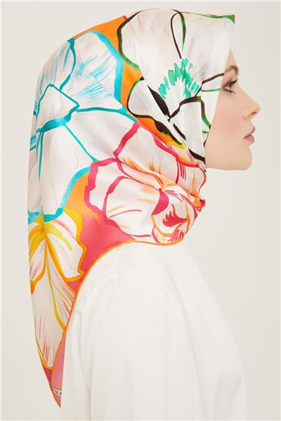 Armine Çiçek Desenli Twill İpek Eşarp 24Ya9110 5 54