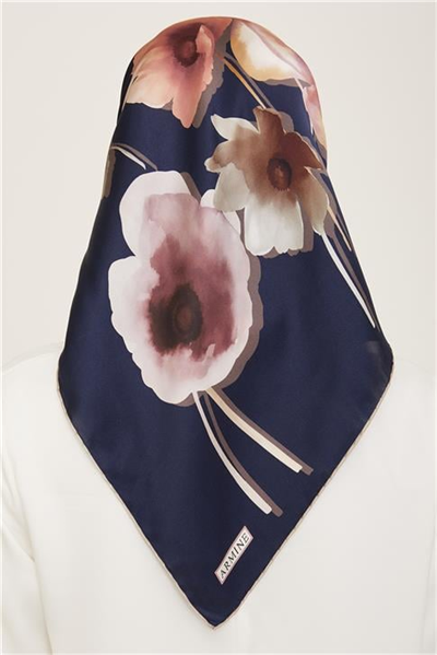 Armine Çiçek Desenli Twill İpek Eşarp 24Ya9105 32 34