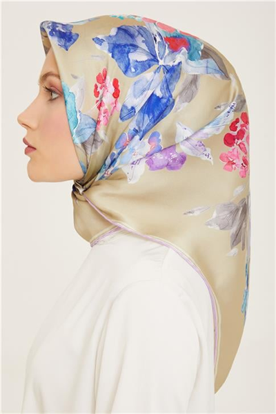 Armine Çiçek Desenli Twill İpek Eşarp 24Ya9127 51 54