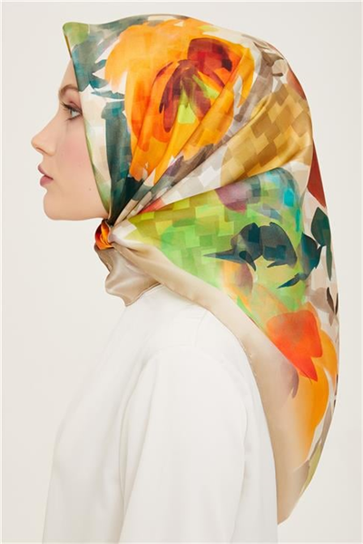 Armine Çiçek Desenli Twill İpek Eşarp 24Ya9103 81 32