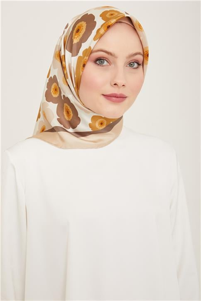 Armine Çiçek Desenli Twill İpek Eşarp 24Ya9106 54 31