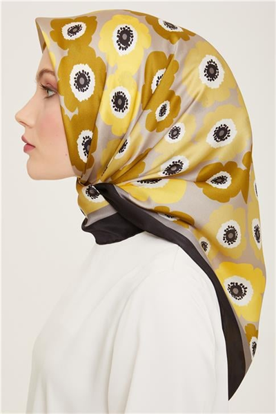 Armine Çiçek Desenli Twill İpek Eşarp 24Ya9106 54 50
