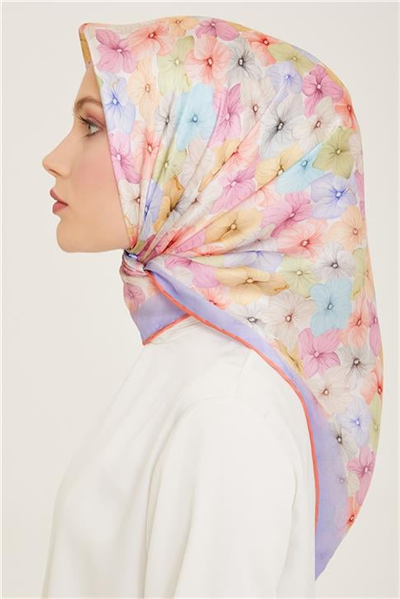 Armine Çiçek Desenli Twill İpek Eşarp 24Ya9108 83 52