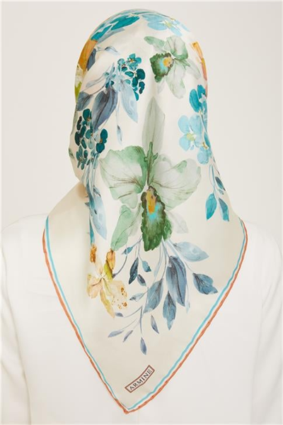 Armine Çiçek Desenli Twill İpek Eşarp 24Ya9127 51 02