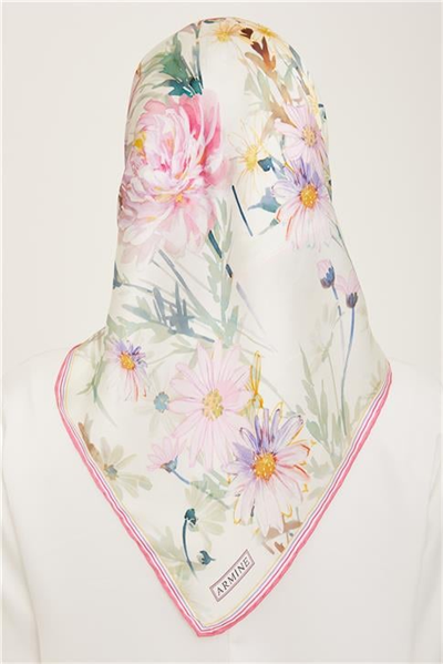 Armine Çiçek Desenli Twill İpek Eşarp 24Ya9129 38
