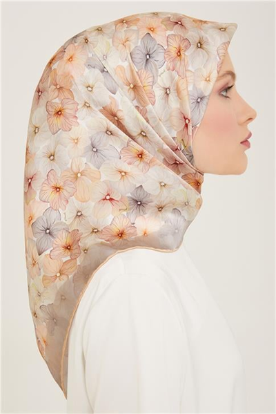 Armine Çiçek Desenli Twill İpek Eşarp 24Ya9108 83 33