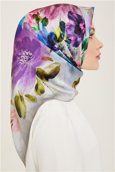 Armine Çiçek Desenli Twill İpek Eşarp 24Ya9133 36 33