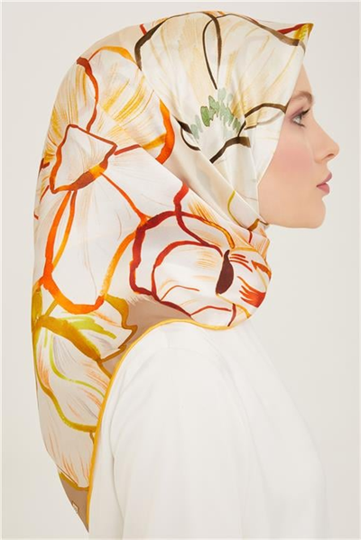 Armine Çiçek Desenli Twill İpek Eşarp 24Ya9110 5 31