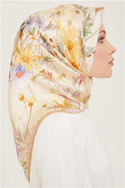 Armine Çiçek Desenli Twill İpek Eşarp 24Ya9129 06