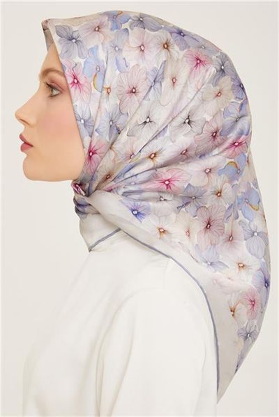 Armine Çiçek Desenli Twill İpek Eşarp 24Ya9108 83 21