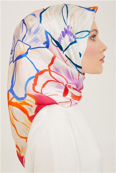 Armine Çiçek Desenli Twill İpek Eşarp 24Ya9110 5 33