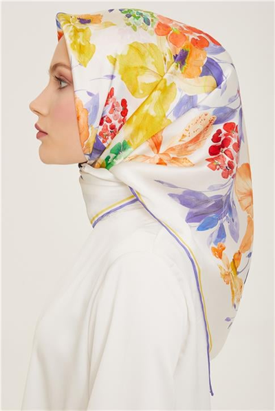 Armine Çiçek Desenli Twill İpek Eşarp 24Ya9127 51 03