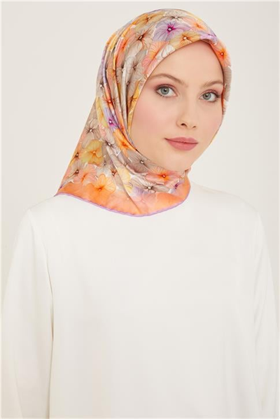 Armine Çiçek Desenli Twill İpek Eşarp 24Ya9108 83 35