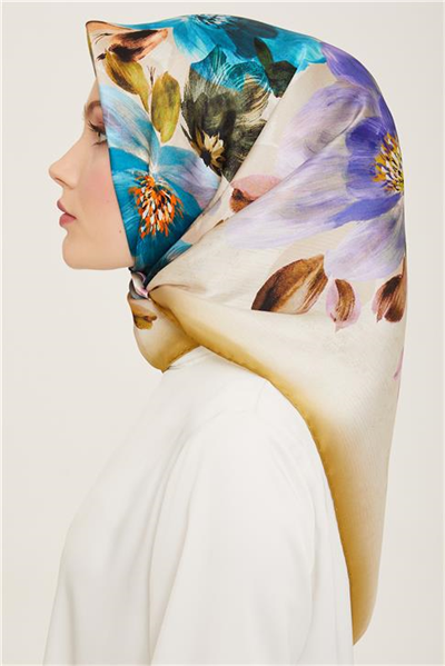 Armine Çiçek Desenli Twill İpek Eşarp 24Ya9133 36 02