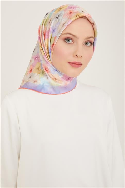 Armine Çiçek Desenli Twill İpek Eşarp 24Ya9108 83 52