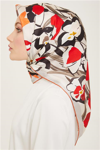 Armine Çiçek Desenli Twill İpek Eşarp 24Ya9153 52 03