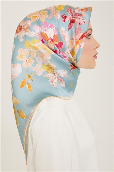 Armine Çiçek Desenli Twill İpek Eşarp 24Ya9127 51 53