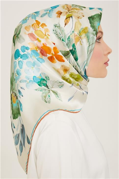 Armine Çiçek Desenli Twill İpek Eşarp 24Ya9127 51 02