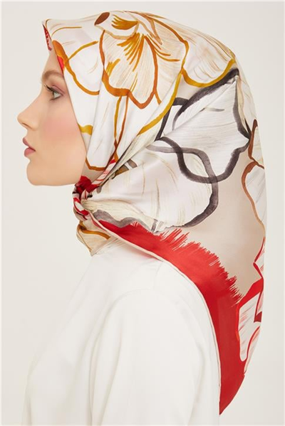 Armine Çiçek Desenli Twill İpek Eşarp 24Ya9110 5 82