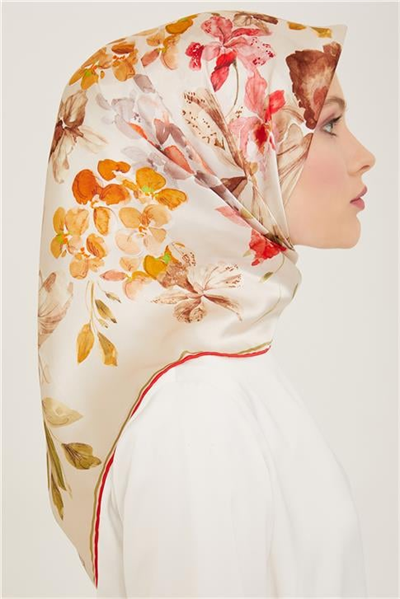Armine Çiçek Desenli Twill İpek Eşarp 24Ya9127 51 04