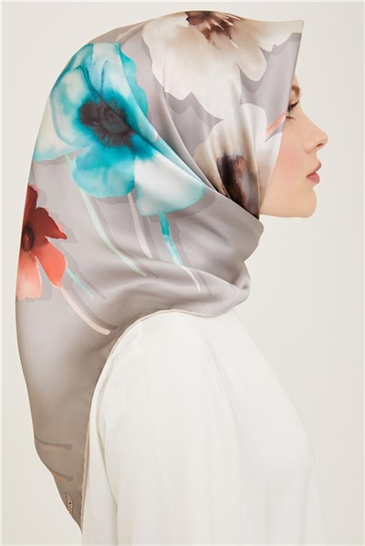 Armine Çiçek Desenli Twill İpek Eşarp 24Ya9106 54 54