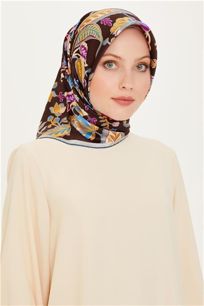 Armine Çiçek Desenli Twill Saf İpek Eşarp 9227D 35