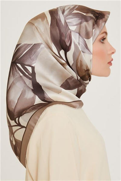 Armine Çiçek Desenli Twill Saf İpek Eşarp 9205D 33