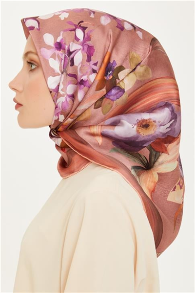 Armine Çiçek Desenli Twill Saf İpek Eşarp 9215D 34 33