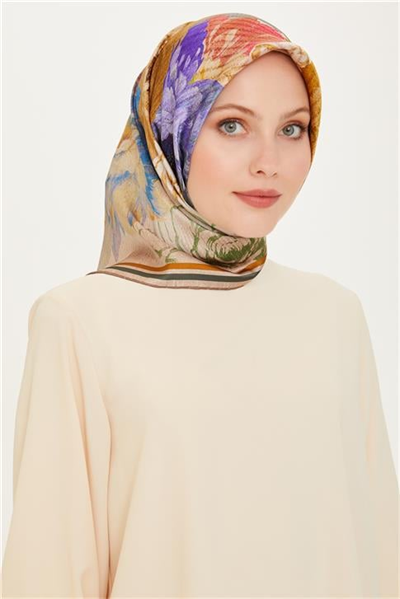 Armine Çiçek Desenli Twill Saf İpek Eşarp 9220D 50