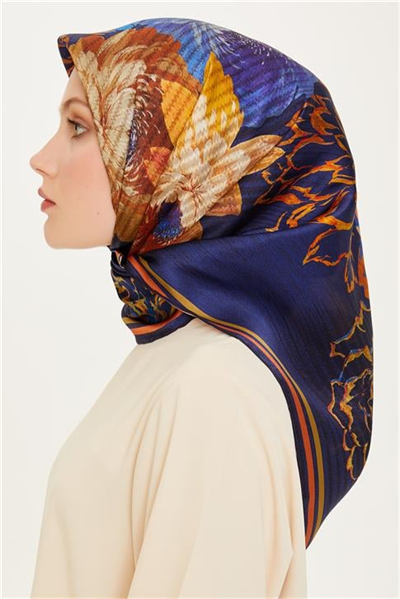 Armine Çiçek Desenli Twill Saf İpek Eşarp 9220D 07