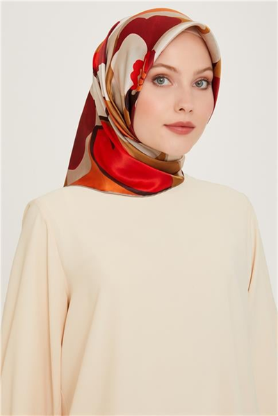 Armine Çiçek Desenli Twill Saf İpek Eşarp 9200D 08