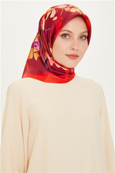 Armine Çiçek Desenli Twill Saf İpek Eşarp 9215D 34 01