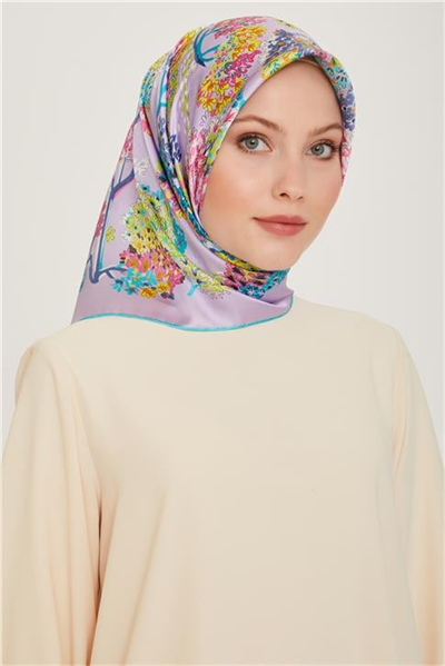 Armine Çiçek Desenli Twill Saf İpek Eşarp 9209D 51