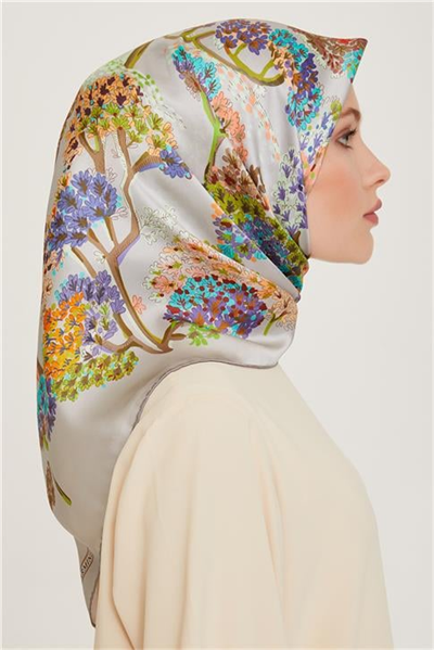 Armine Çiçek Desenli Twill Saf İpek Eşarp 9209D 36