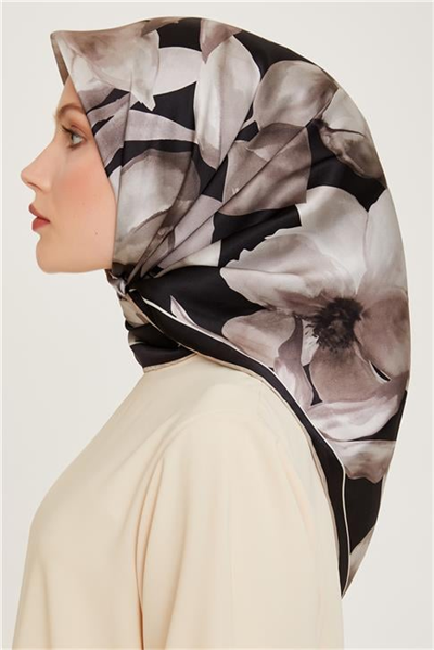 Armine Çiçek Desenli Twill Saf İpek Eşarp 9205D 34